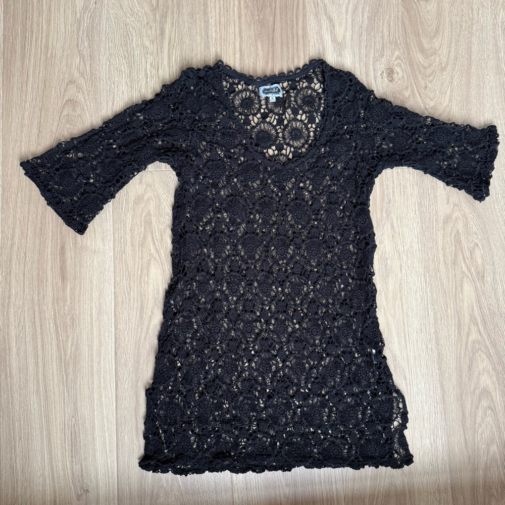 Muspie black crochet beach dress beach cover-up